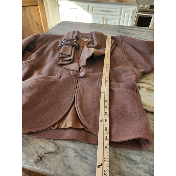 Vintage 80s 100% Wool Beaded Batwing Bling Beaded Jacket Mauve Brown M - Picture 10 of 10